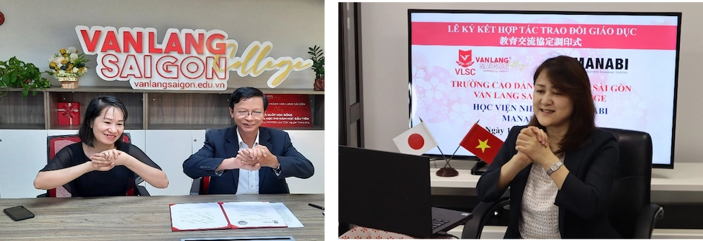 Ban lãnh đạo hai trường bày tỏ tình hữu nghị giữa hai bên